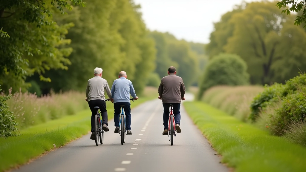 Cyclists and pedestrians sharing the Waterford to New Ross greenway trail, respectful distance, friendly interaction